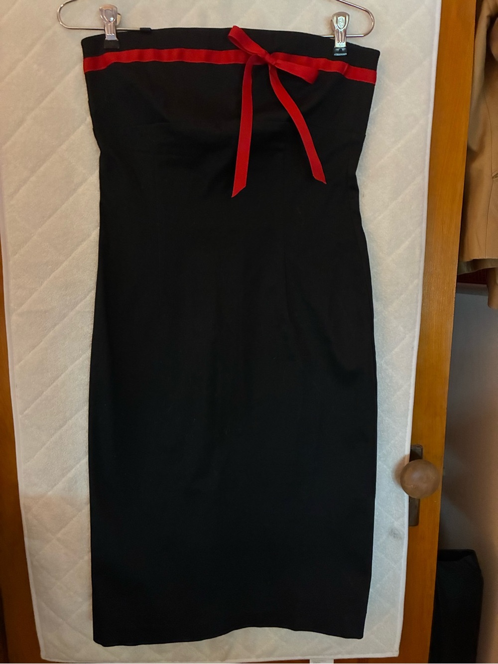 Ruth Strapless Black Dress with Red Ribbon Accent